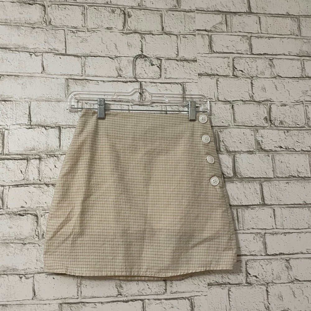 UO Plaid gingham side button mini skirt yellow